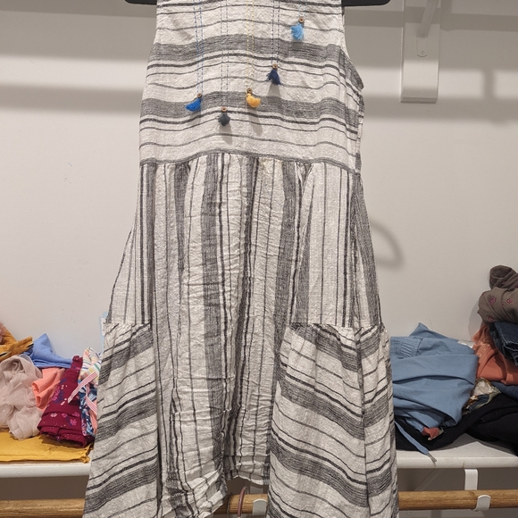 Indian Branded Asymmetrical Pure linen midi Dress with side pockets - Picture 5 of 5